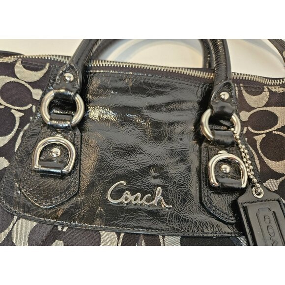Coach Ashley Signature Black Silver Large Satchel Handbag Shoulder Bag F15443 - Picture 2 of 16